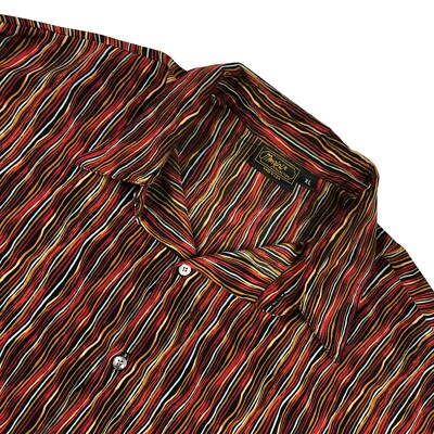 VTG Monzini Men's L/S Silky Button Shirt Red Brown Stripe   USA   XL