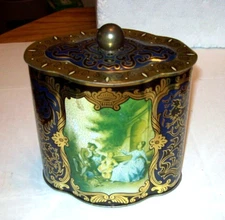 Vintage German Storck Candy Tin Container w/Lid Courting Scene Oval Knob