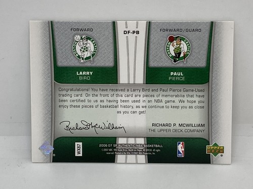 2006-07 SP Authentic Celtics Larry Bird & Paul Pierce Dual Jersey Card /100 - Picture 4 of 12