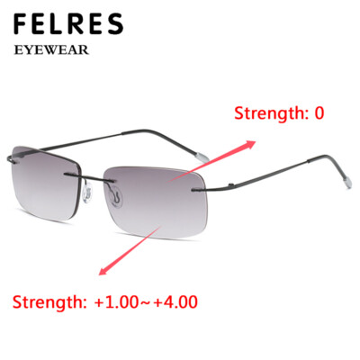 Men Square Metal Bifocal Tinted Reading Glasses Outdoor Rimless Sunglasses  New