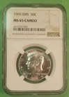 1965 SMS 50c MS 65 Cameo Silver Kennedy Half Dollar (NGC price guide $100)