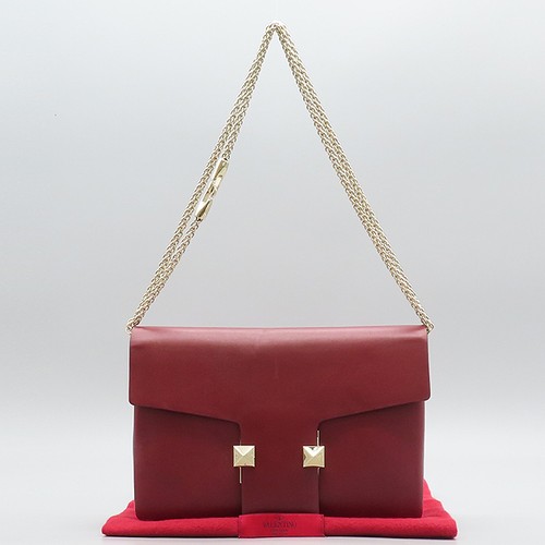 VALENTINO Burgundy & Blue Leather Rockstud Flap Chain Shoulder and Crossbody Bag