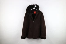 Vtg 90s Y2K Esprit Womens Large Babydoll Plush Penny Lane Hooded Jacket Brown