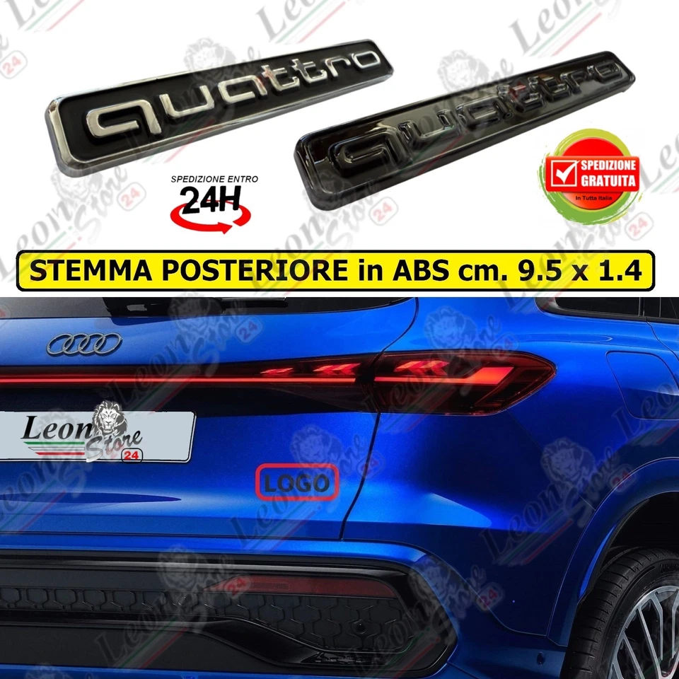 Stemma Logo Posteriore Quattro in ABS per Audi Fregio Scritta emblema badge auto