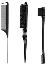 3Pc Hair Styling Brush Set Edge Control Comb Rat Tail Smooth Frizz Taming