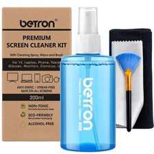 Betron Screen Cleaner with 200ml Spray and 2 Reusable Microfibre Wipes