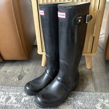 Hunter Original Tall Gloss Rain Boots Black Womens Size 6 Waterproof Good Cond.