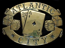 TB05166 VINTAGE 1970s **ATLANTIC CITY** GAMBLING SOLID BRASS BARON BELT BUCKLE