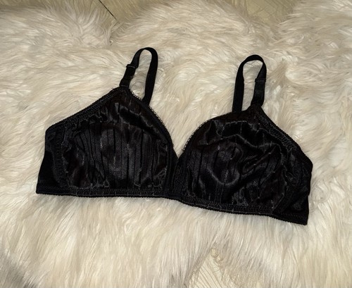 Vintage Basic Editions 631 Soft Cup Satin Striped Bra Wire Free Womens 36B Black