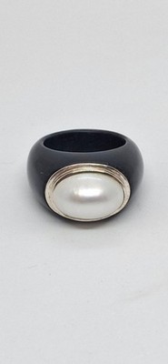 Black Onyx /White Mabe Oval Pearl 925 Silver Ring. Multi Size Onyx/Pearl Ring.