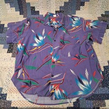 Vintage 80s Ocean Pacific Shirt Mens Purple Bird of Paradise Hawaiian Surf USA