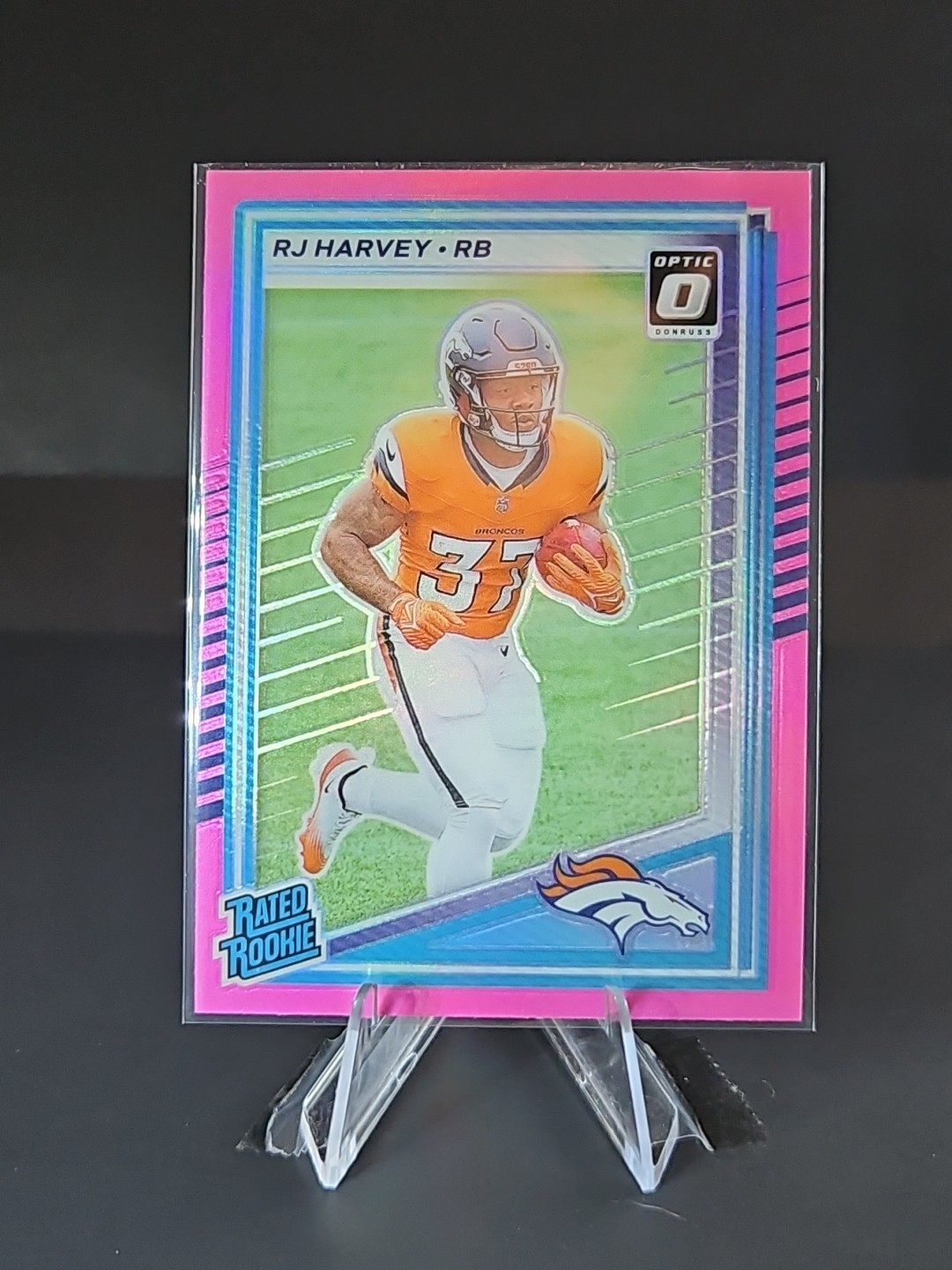 2025 Panini Donruss - Rated Rookie RJ Harvey #312 Optic Preview Pink Prizm (RC)