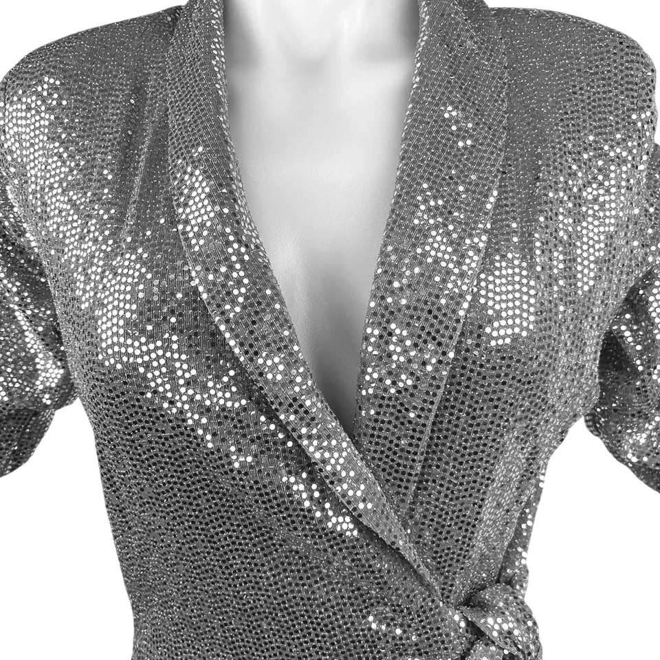 Zara Silver Metallic Sequin Sparkly Shimmer Short Sleeve Wrap Romper Shorts Sz S Foto 4 de 4