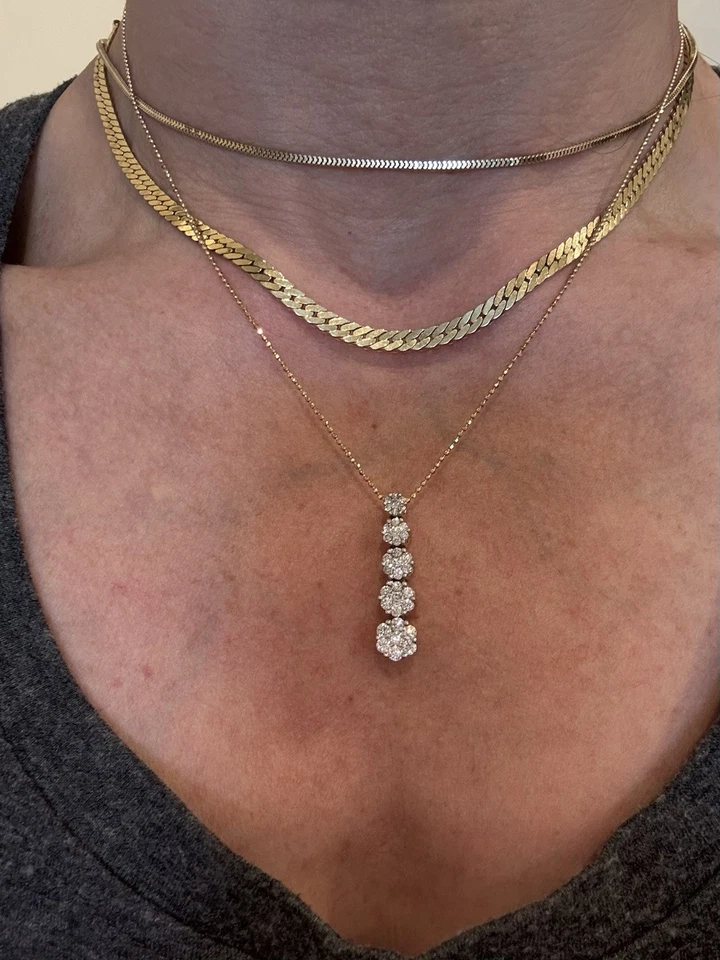 14K GOLD GENUINE NATURAL 1.00 CTW DIAMOND CLUSTER PENDANT  14K 16" NECKLACE NICE - Image 3 of 4