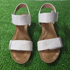 Sofft Verdi II Wedge Leather Comfort Wedge Sandal 7 M Adjustable Straps Beige