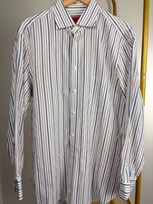 ISAIA Gray Brown Pinstripes Dress Shirt 17 32/33