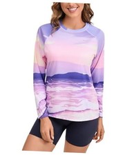 Rash Guard for Women UPF 50 Long Sleeve Shirts Surfing Large Purple Ocean