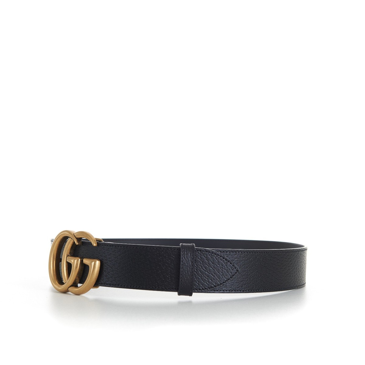 GUCCI 570$ Black Wide 40mm Grained Leather Belt - Double G Marmont