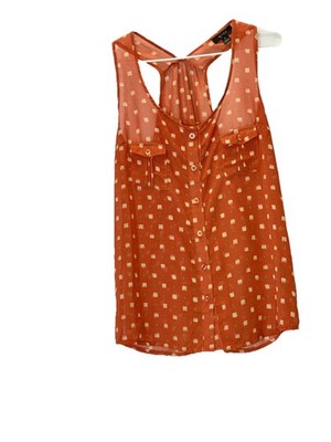 Anthropologie MINE Top Semi Sheer Sleeveless Size Small Rust Green Beige Button