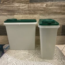 Vintage Tupperware Green Lid Storage Containers Set 2 cereal containers