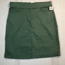 Liz Claiborne Green Denim Pull On Skirt Sz 12 Comfort Stretch Casual