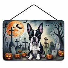 Caroline's Treasures Boston Terrier Spooky Halloween Wall or Door Hanging Print