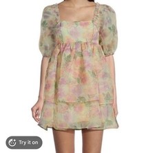 Chelsea & Violet Floral Organza Babydoll Dress XS Cottagecore Fairycore