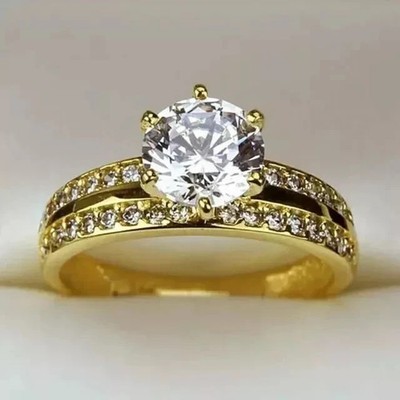 2.20 CTW Round Cut Moissanite 14K Yellow Gold Plated Engagement Wedding Ring