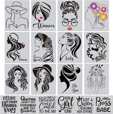 18 Pieces Women Theme Lady Stencils Floral Female Face and Inspirational Quote G