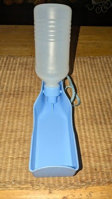 Unbranded 7.5'' Tall x 2.5'' Rnd Travel Size Blue Pet Water Bottle w/Attached Dish