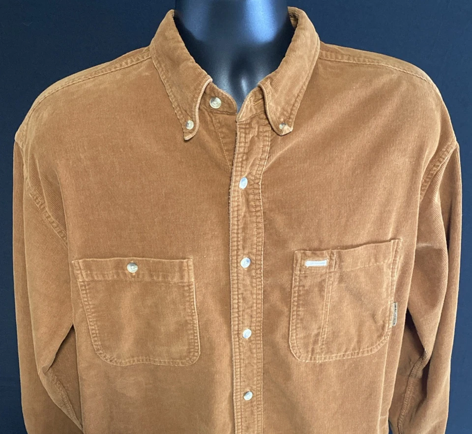 Timberland Weathergear Rugged Fit Cord Button Up LS Shirt Brown VTG Men Sz M EUC - Image 3 of 4