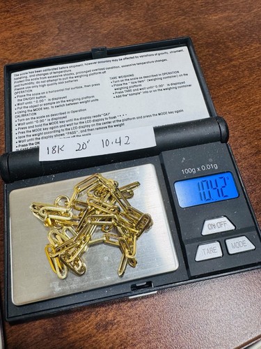 18K 750 Genuine Real Fine Dubai Gold Paperclip Necklace 20” Inch 10.4g 4.5mm - Picture 5 of 24