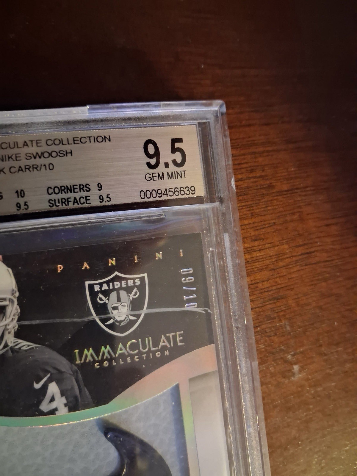 2014 IMMACULATE BGS 9.5 AUTO COLLECTION GLOVES NIKE SWOOSH #10 D. CARR 09 OF 10 view 8