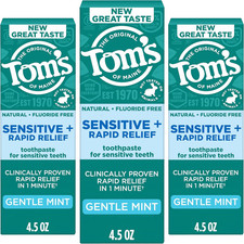 Tom S of Maine Rapid Relief plus Sensitive Toothpaste, Fluoride Free, 4.5 Oz, 3