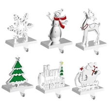 Christmas Stocking Holders for Mantle Set of 6, Stockings Hangers 6 Pack Silver