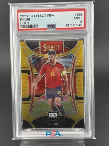 2023-24 Panini Select FIFA Rodri #198 Gold Prizm /10 PSA 9