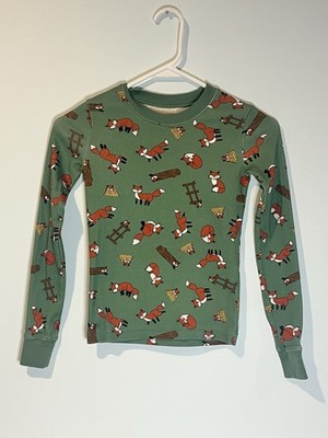 L.L. Bean Kids Boys Green With Foxes 100% Organic Cotton Sleep Shirt, Size 10