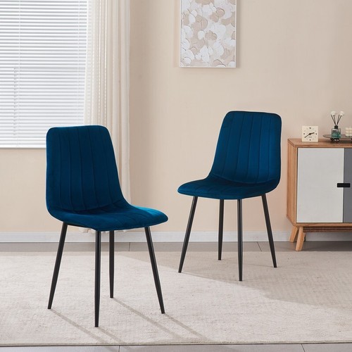 PU Faux Leather Upholstered dining tables and chairs set Velvet Black Metal Legs - Picture 11 of 22