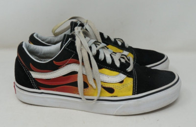 VANS Old Skool Red Yellow Flames 500714 Low Top Skateboard Shoe M6 W7.5