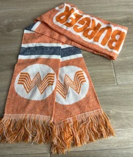 Whataburger Knitted Skinny Scarf w/Fringe 65"Long X 6 1/4"Wide Orange Blue White