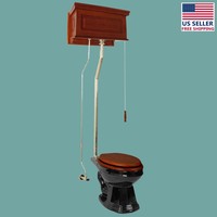 High Tank Toilet Mahogany Raised Panel Elongated Black China Bowl Brass Lpipe on sale High Tank Toilet Mahogany Raised Panel Elongated Black China Bowl Brass Lpipe on sale