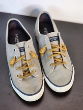 Sperry Top Sider Seacoast Charcoal Light Grey Canvas Boat Shoes STS90551 8M