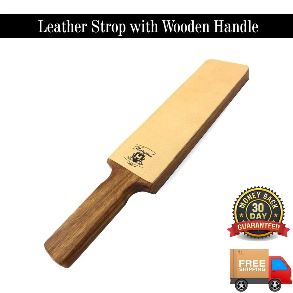 Barber Straight Cut Throat Razor Double Sided Paddle Strap Wooden Leather Strop