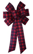 Large 10" Hand Made Red Black Buffalo Plaid Bow - Christmas Winter Wreath