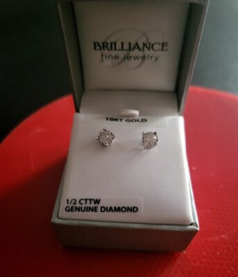 Brilliance Fine Jewellery 1/2 cttw Genuine  Daimond stud earrings 10k White Gold