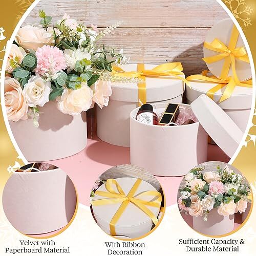 8 Pcs Round Gift Boxes with Lids for Presents Velvet Nesting Gifts Box