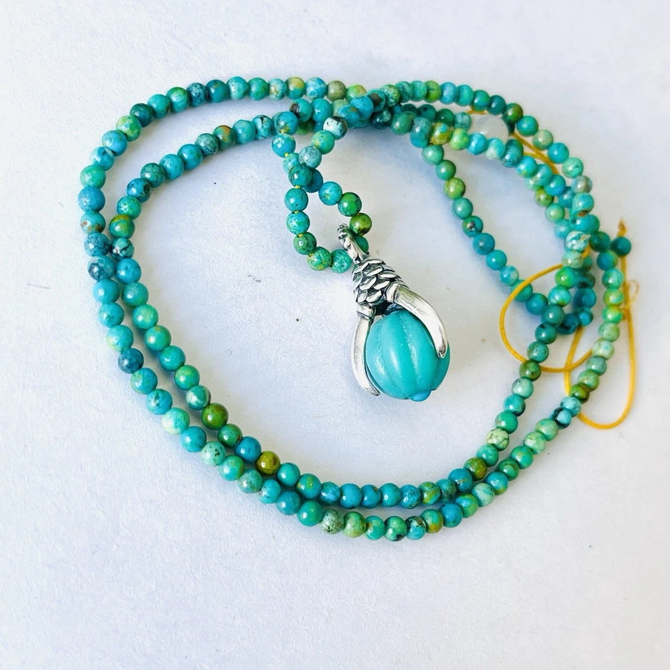 Natural Gems Turquoise Eagle Claws Tiny Beads Necklace Valuable Unique Jewelry - Image 4 of 4