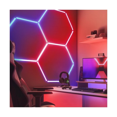 RGB LED Hexagon Lights, Remote Dimmable Hexagon Garage Light with 358 Color M...