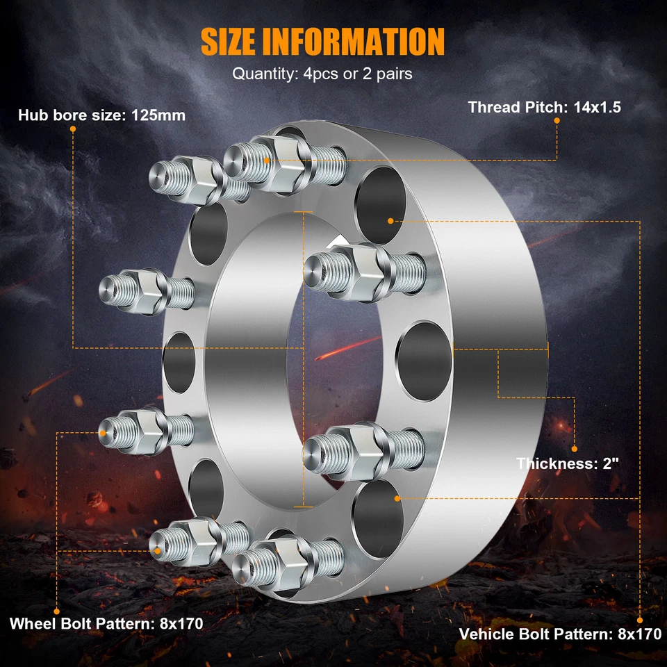 4 Pcs 2" 8 X170 14 X1.5 Wheel Spacers For 2003-2025 Ford F-250 Super Duty - Image 2 of 4