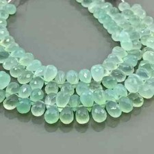 Natural Aqua Chalcedony 8-11mm Briolette Drop Gemstone Beads Strand 8''.